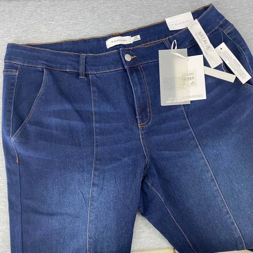 Tahari Natalie Mid Rise Seam‎ Front Mini Boot Jeans Dark Wash Size 20W
